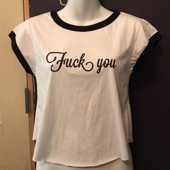 Ringer tee crop top f**k you 😉 One size.  Best for XS/S/M - Picture 1 of 4